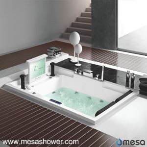 2 Kaksi Henkilöä Luxury Contemporary Design Style Pudota akryylissä Poreallas Poreallas Jetted Hieronta Kylpyamme ja TV